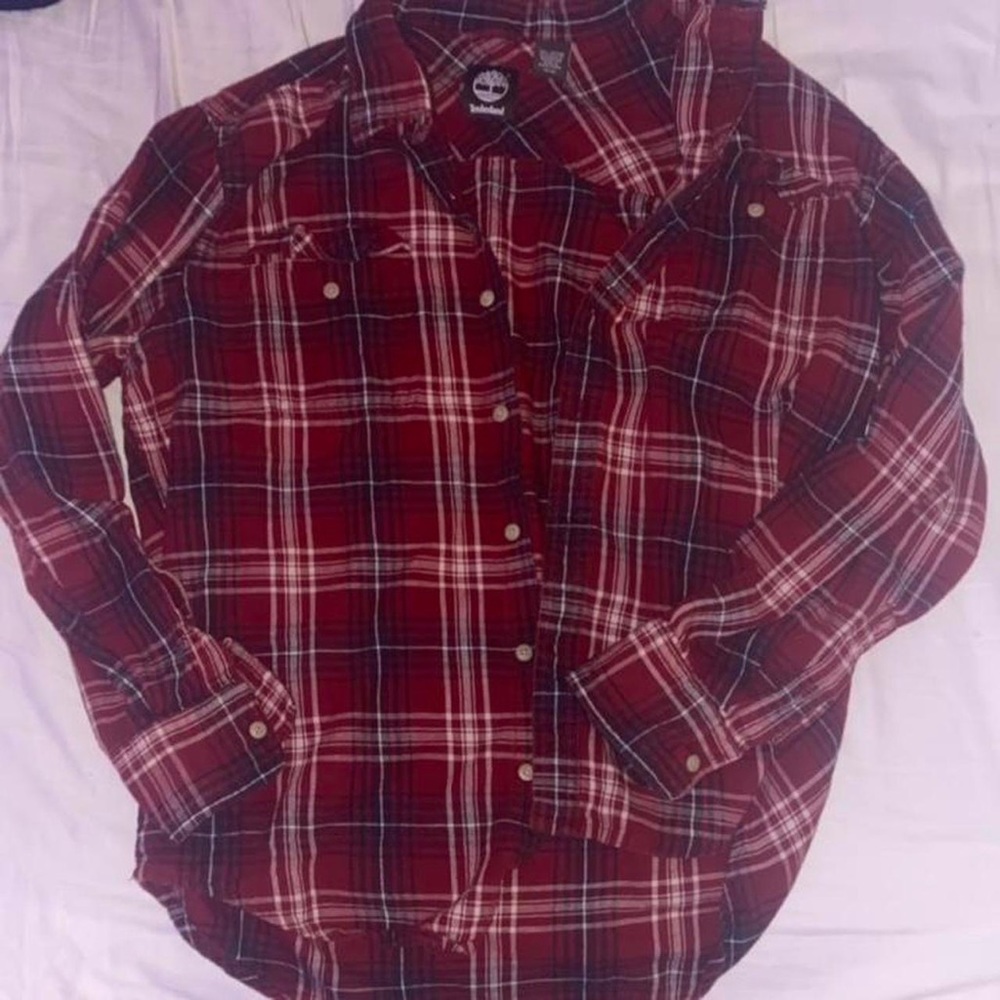 Timberland Red/White/Black Checkered/Plaid Boyfriend Oversized Button Flannel